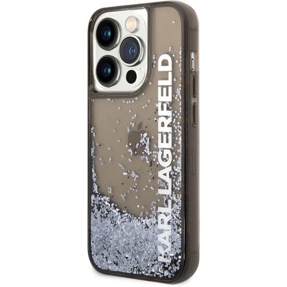 Θήκη Apple iPhone 14 Pro Max - Karl Lagerfeld Liquid Glitter Translucent Case Elongated Logo - Clear Black/Glitter image 3