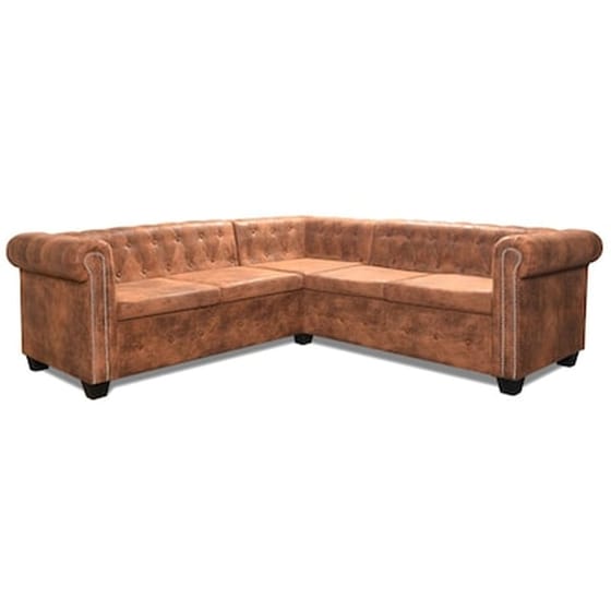 Γωνιακός Πενταθέσιος Καναπές VidaXL Chesterfield 205x205cm - Καφέ image 5