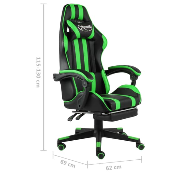 Καρέκλα Gaming VidaXL Racing με Υποπόδιο από Τεχνητό Δέρμα - Μαύρη/Πράσινη image 5