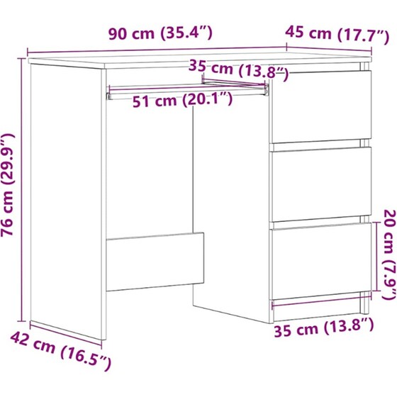 Γραφείο VidaXL από Επεξεργασμένο Ξύλο 90x45x76 cm - Μαύρη Δρυς image 10