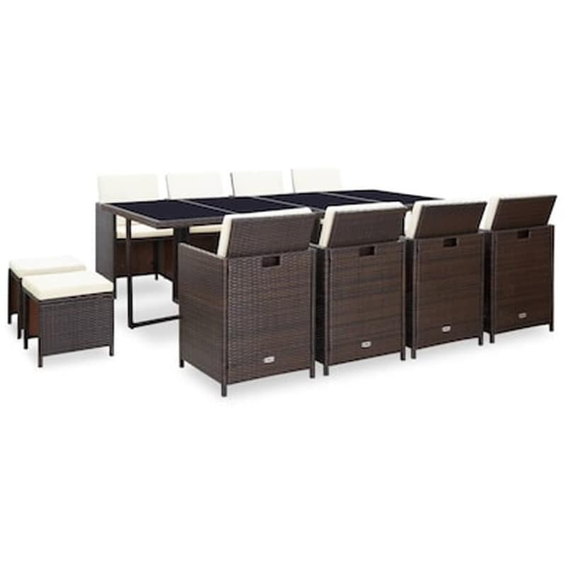 VIDAXL Vidaxl Σετ Τραπεζαρίας Εξ. Χώρου 13 Τεμ. Καφέ Συνθ. Ρατάν Με Μαξιλάρια