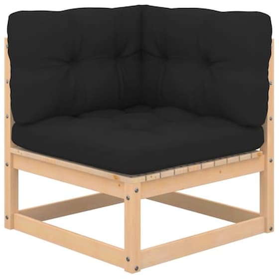 Καναπές Κήπου Γωνιακός VidaXL από Μασίφ Ξύλο Πεύκου Με Μαξιλάρια 70x70x67 cm - Ανθρακί image 1
