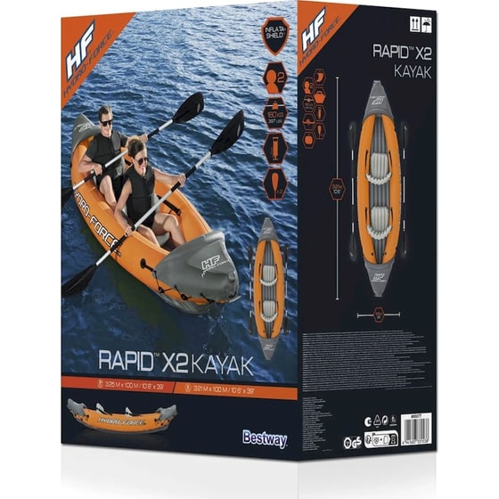 Καγιάκ Φουσκωτό Διθέσιο Bestway Hydro-Force Rapid Χ2 321cm - Πορτοκαλί/ Γκρι image 6
