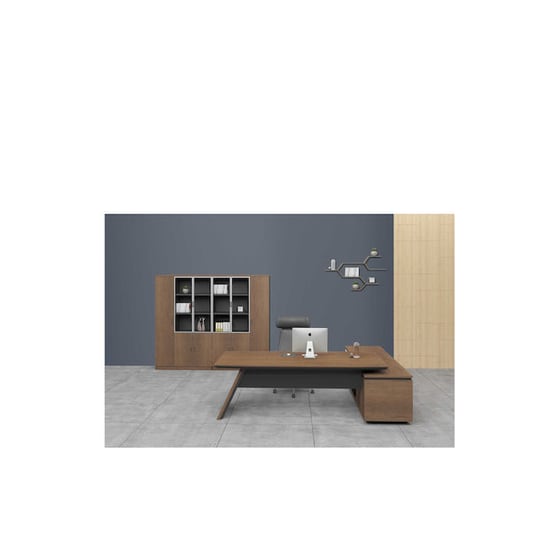 Γραφείο Εργασίας από Μοριοσανίδα 220x90x76 cm - Καρυδί/Μαύρο image 1