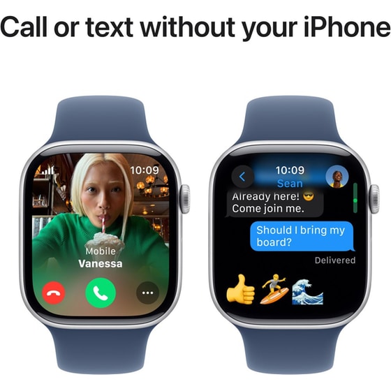 Apple Watch Series 10 GPS + Cellular 42mm Silver Aluminum Case with Denim Sport Band - S/M image 5