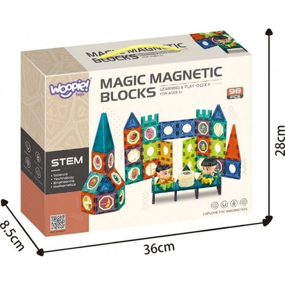 Μαγνητικά Μπλοκ Κατασκευής Woopie Light Stem 98 Τμχ image 3