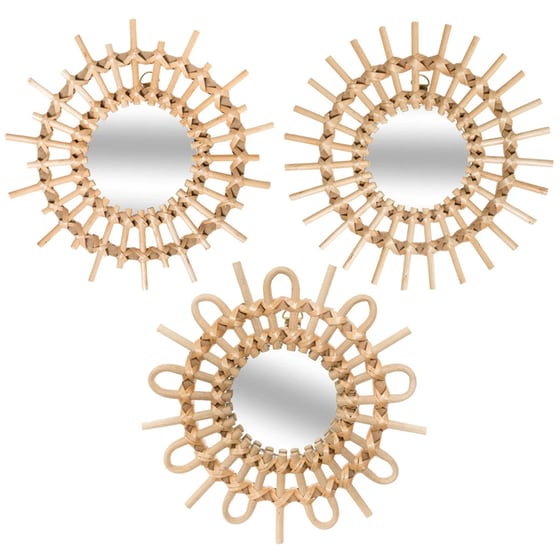 Σετ Διακοσμητικοί Καθρέφτες Τοίχου Spitishop Ξύλινοι 3 Tμχ Φ27x3 cm - Φυσικό image 0