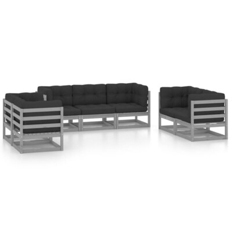 VIDAXL Σετ Σαλόνι Κήπου Vidaxl από Μασίφ Ξύλο Πεύκου με Μαξιλάρια 7 Τμχ - Μαύρο