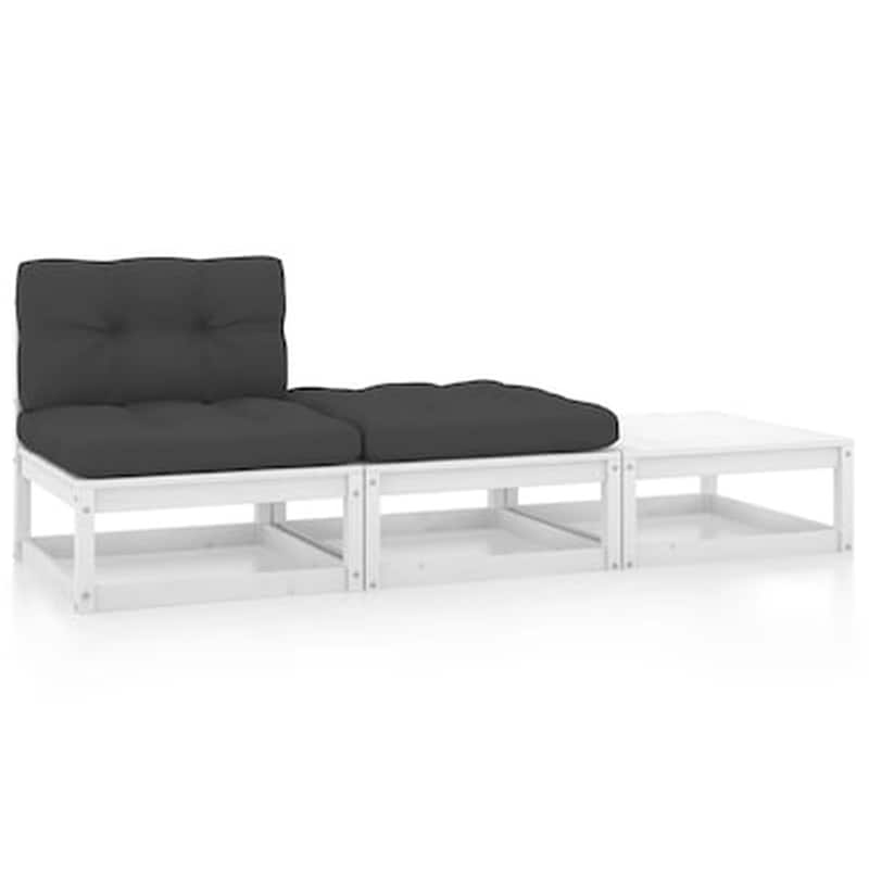 Σαλόνι Κήπου VidaXL Σετ 3 τμχ με Μαξιλάρια από Μασίφ Ξύλο Πεύκου 70x70x67 cm - Ανθρακί VIDAXL