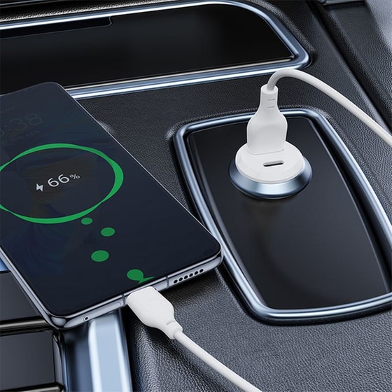 Φορτιστής Αυτοκινήτου XO CC69 1x USB-A / 1x USB-C με αποσπώμενο καλώδιο 30W - White image 1