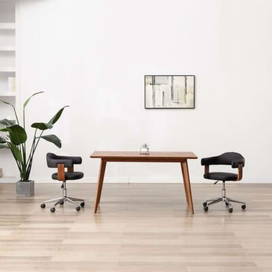 Καρέκλες Τραπεζαρίας Vidaxl Ξύλο/Συνθετικό Δέρμα Περιστρεφόμενες 2 Τμχ - Μαύρες image 1