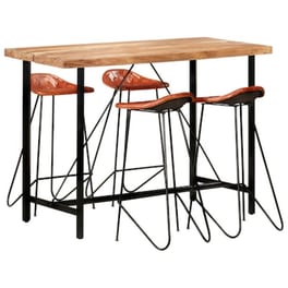 Vidaxl Σετ Επίπλων Μπαρ 5 Τεμ. Μασίφ Ξύλο Sheesham / Γνήσιο Δέρμα