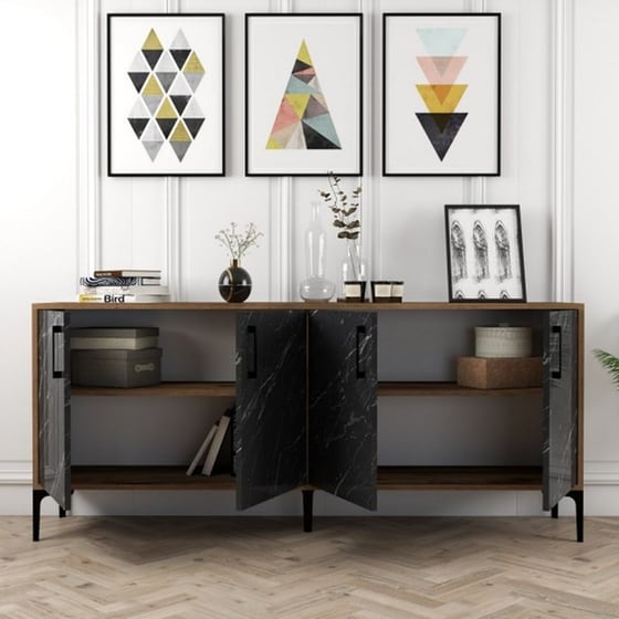 Μπουφές 24Mall Viterbo από Μοριοσανίδα/Μέταλλο 180x35x78 cm - Καρυδί/Μαύρος image 3