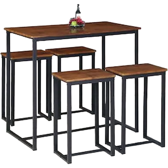 Τραπέζι Woodwell Henry Σετ Μπαρ Και 4 Σκαμπώ από Μέταλλο C39809 100x60cm - Σκούρο Καφέ image 0