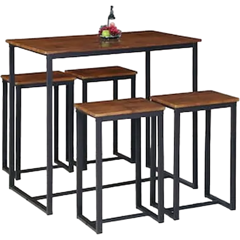 WOODWELL Τραπέζι Woodwell Henry Σετ Μπαρ Και 4 Σκαμπώ από Μέταλλο C39809 100x60cm - Σκούρο Καφέ