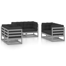Σετ Σαλόνι Κήπου Vidaxl από Μασίφ Ξύλο Πεύκου με Μαξιλάρια 6 Τμχ - Μαύρο
