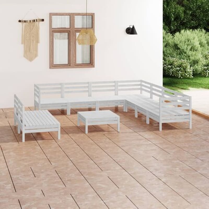 VIDAXL Vidaxl Σαλόνι Κήπου Σετ 10 Τεμαχίων Λευκό Από Μασίφ Ξύλο Πεύκου