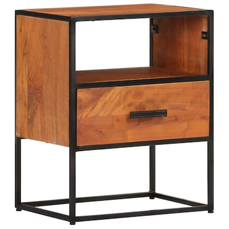 Κομοδίνο Vidaxl Από Μασίφ Ξύλο Ακακίας 40x30x50 cm - Καφέ Μαύρο