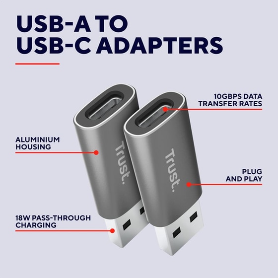 Αντάπτορας Trust USB-A σε USB-C (2 τεμάχια) - Γκρι image 5