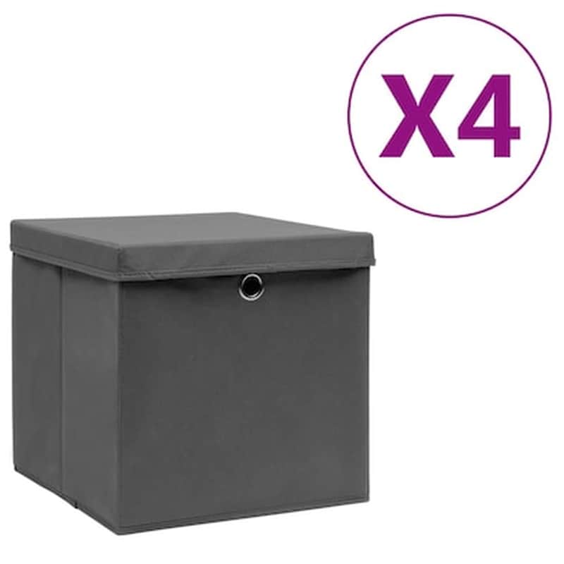 VIDAXL Κουτιά Αποθήκευσης Vidaxl Σετ 4 Τμχ Με Καπάκια από Ύφασμα 28x28x28 cm - Γκρι