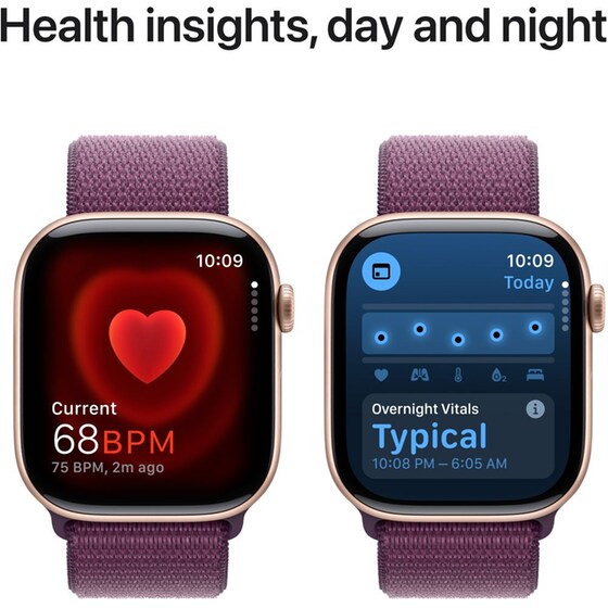 Apple Watch Series 10 GPS + Cellular 42mm Rose Gold Aluminum Case with Plum Sport Loop image 3