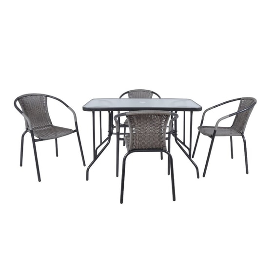 Τραπεζι Σετ Μεταλλικο Γκρι Με 4 Πολυθρονες Wicker Mixed Grey image 0