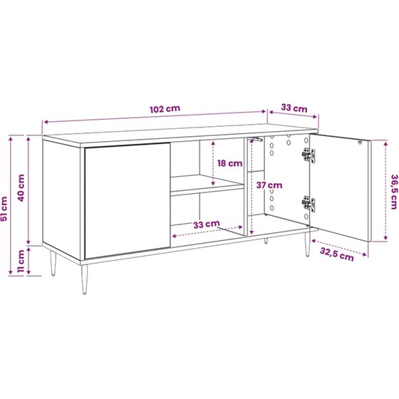 Έπιπλο Τηλεόρασης VidaXL ESSEN 102 x 33 x 51 cm - Μαύρη Δρυς image 6
