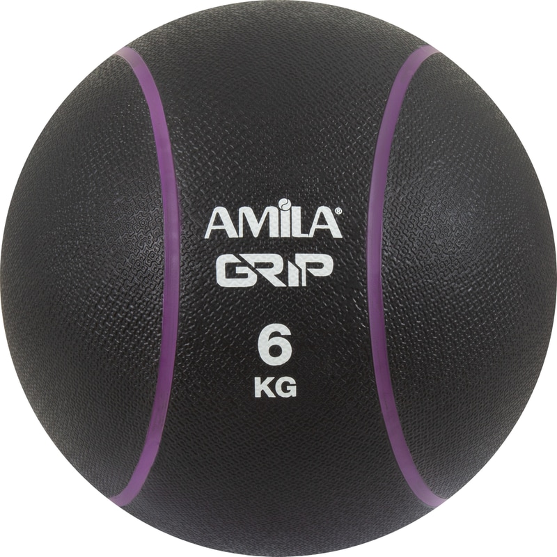 Μπάλα Medicine Grip Amila 6 kg 19 cm από Λάστιχο - Μαύρη/Μωβ
