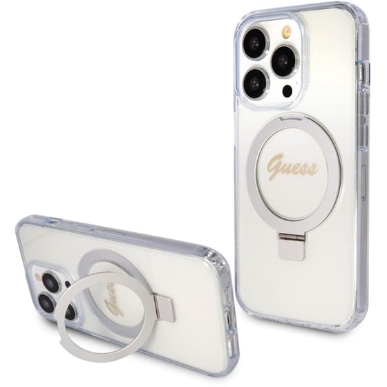 Θήκη Apple iPhone 15 Pro - Guess Magsafe Ring Stand Glitter Hard Case Script Logo - Διάφανο image 5