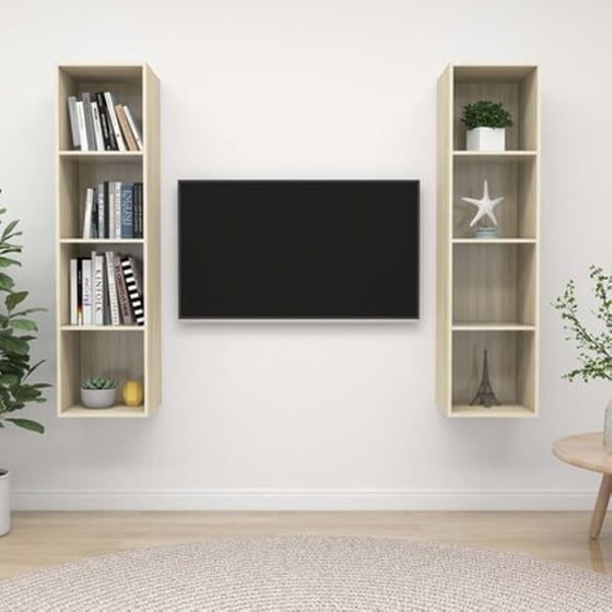 Έπιπλα Τηλεόρασης VidaXL από Μοριοσανίδα 2 Τμχ 37x37x142.5 cm - Καφέ image 1