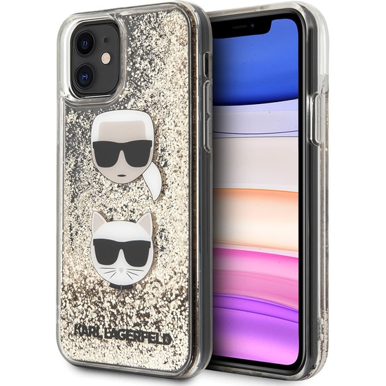 Θήκη Apple iPhone 11 - Karl Lagerfeld Liquid Glitter Case 2 Heads - Black/Glitter Gold image 5