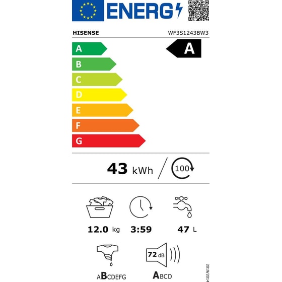 HISENSE WF3S1243BW3 12 kg 1.400 Στροφές Λευκό με WiFi Πλυντήριο ρούχων image 3