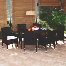 Vidaxl Σετ Τραπεζαρίας Κήπου 7 Τεμ. Μαύρο Από Συνθ. Ρατάν Με Μαξιλάρια