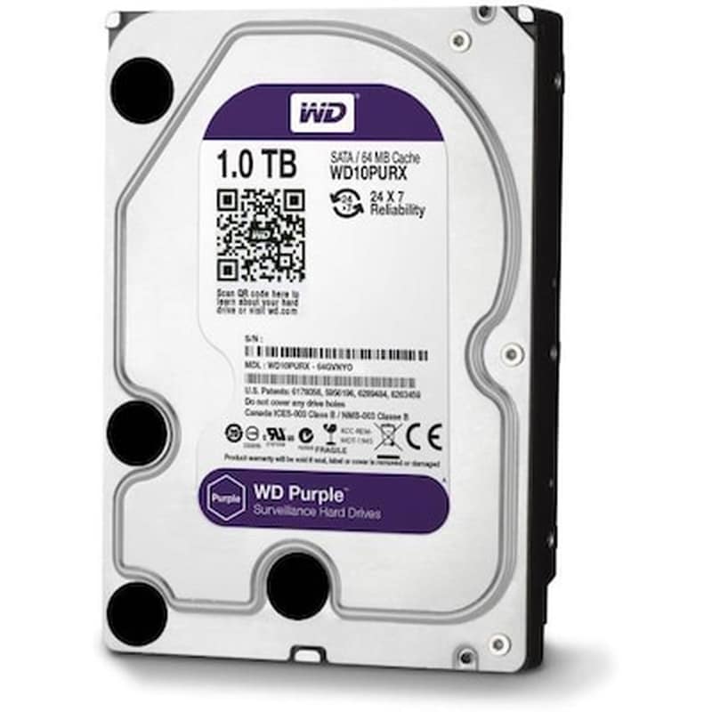 WESTERN DIGITAL Εσωτερικός Δίσκος HDD WESTERN DIGITAL Purple WD10PURX 3.5 SATA - 64MB 1TB Surveillance