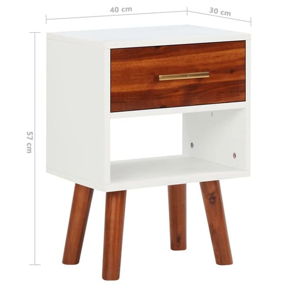 Κομοδίνο Vidaxl Από Μασίφ Ξύλο Ακακίας 40x30x57 cm - Λευκό Ματ Καφέ image 5