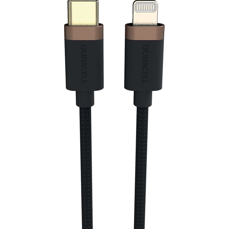 DURACELL Καλώδιο Φόρτισης και Μεταφοράς Δεδομένων Duracell Toughened USB Cable USB-C σε Lightning 1m - Black