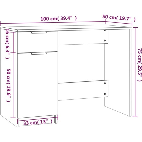 Γραφείο VidaXL από Επεξεργασμένο Ξύλο 100x50x75 cm - Καπνιστή Δρυς image 5