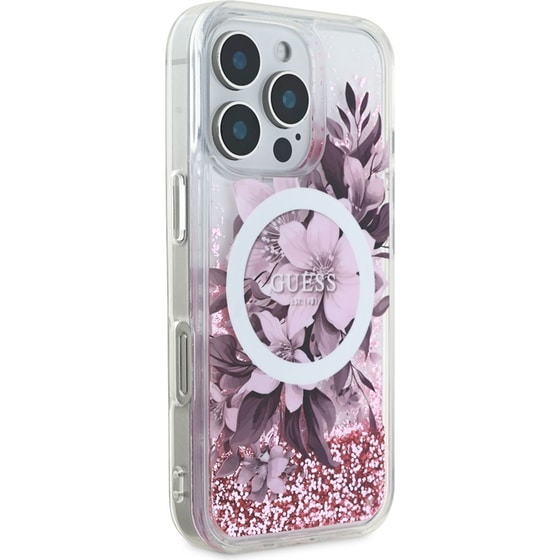 Θήκη Apple iPhone 16 Pro Max Guess Liquid Glitter Flower - Ροζ image 3