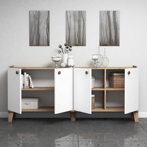 Μπουφές 24Mall Famiglia Oak από Μοριοσανίδα 180x41x77.8 cm - Λευκός/Καφέ image 2