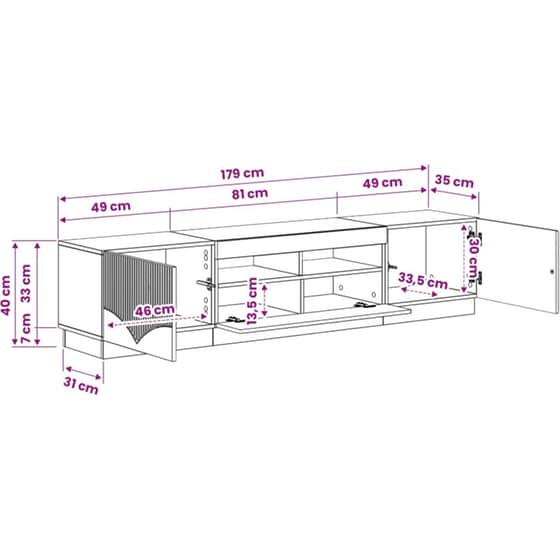 Έπιπλο Τηλεόρασης VidaXL HOORN με LED 3 τμχ 179 x 35 x 40 cm - Γκρι Σκυροδέματος image 7