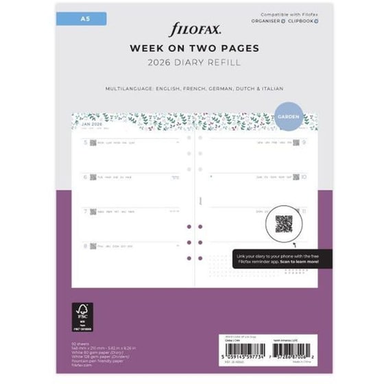Ανταλλακτικά Φύλλα Ημερολογίου Filofax 2026 Eng. A5 Garden Εβδομαδιαίο σε 2 Σελ. image 0