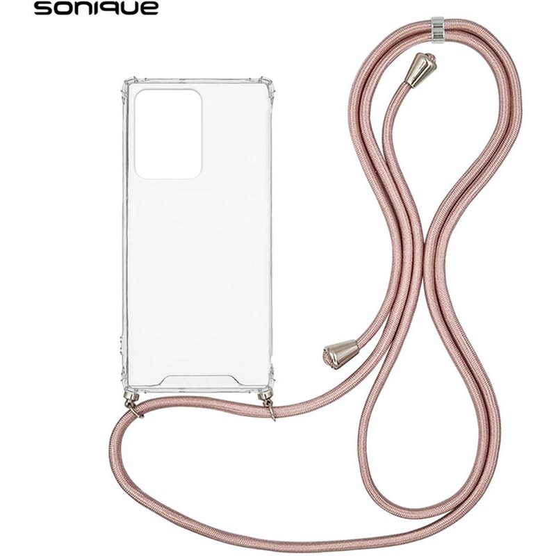 Θήκη Xiaomi Xiaomi 11T/Xiaomi 11T Pro - Sonique Armor Clear Σιλικόνης Με Κορδόνι Ροζ Χρυσό Σατινέ - Διάφανο