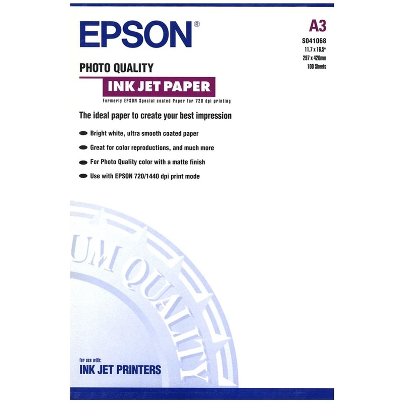 Epson Photo Quality Paper C13S041068 Χαρτί Εκτύπωσης A3 για Inkjet Εκτυπωτές 102gr/m² 100 φύλλα