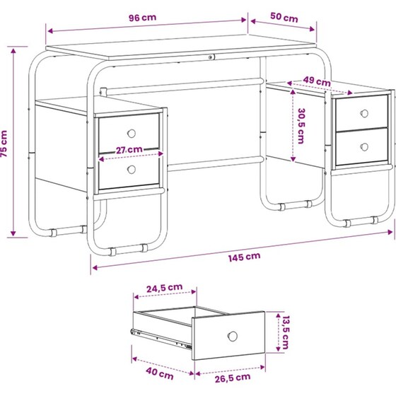 Γραφείο VidaXL με Αποθηκευτικό Χώρο 145x50x75 cm - Μαύρη Δρυς image 6