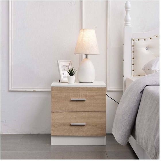 Κομοδίνο με 2 Συρτάρια Bakaji από Mdf 8055205796564 40x38x44.5 cm - Λευκό/Καφέ image 1