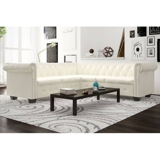 Γωνιακός Πενταθέσιος Καναπές VidaXL Chesterfield 205x205cm - Λευκό image 2
