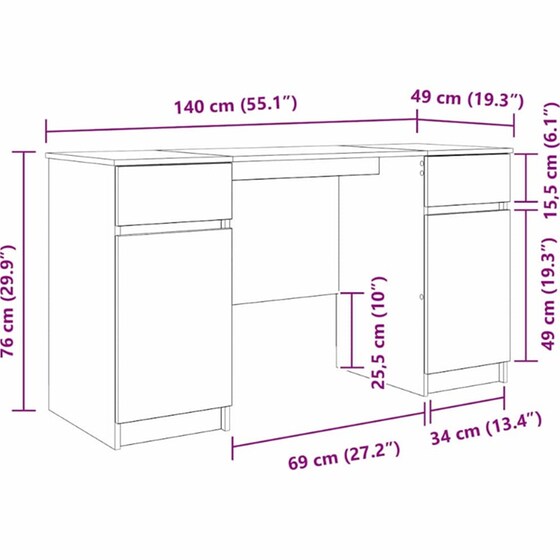 Γραφείο VidaXL από Επεξεργασμένο Ξύλο 140x49x76 cm - Artisan Δρυς image 8