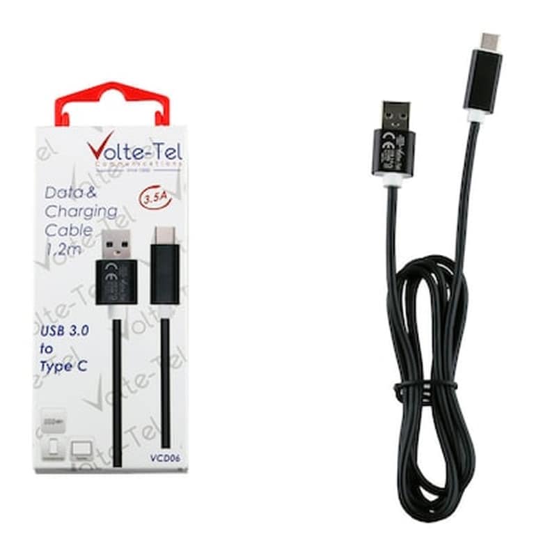 Καλώδιο δεδομένων Volte-tel Vcd06 Aluminium Usb-C 3.5A 1.2m - Black