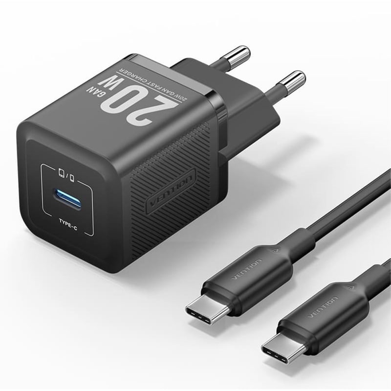 Σετ Φορτιστής Πρίζας Καλώδιο USB-C Vention 20W GaN TZ-FEPB0-EU-01 - Μαύρο