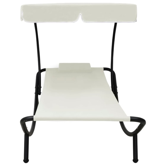 Ξαπλώστρα VidaXL με Σκίαστρο από Ατσάλι 200x90x112 cm - Μπεζ image 2